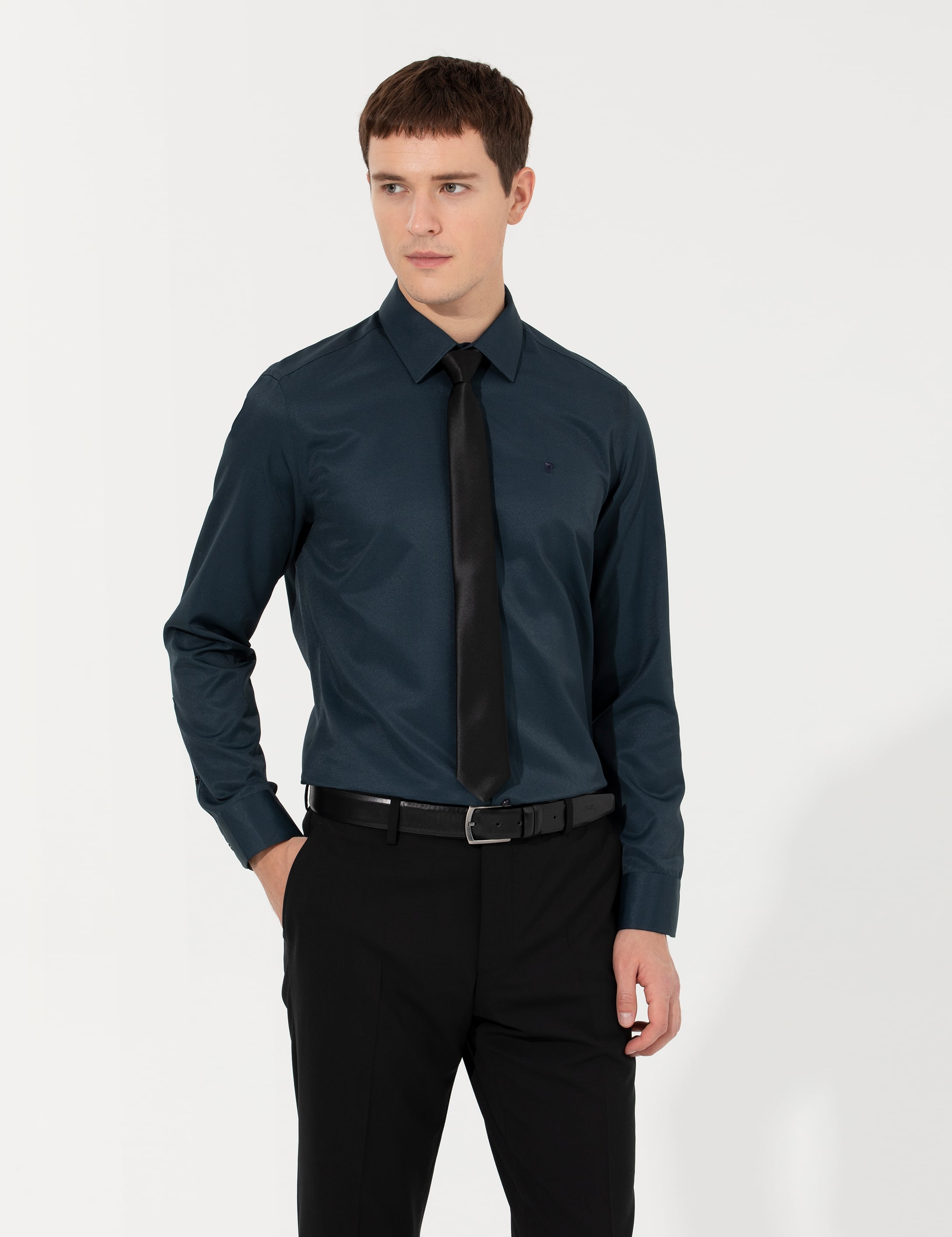 Lacivert Slim Fit Uzun Kollu Basic Gömlek
