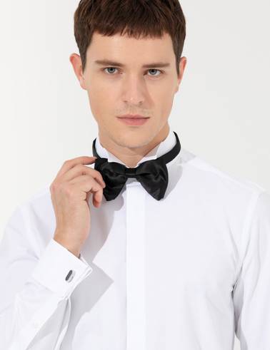Beyaz Slim Fit Smokin Gömlek
