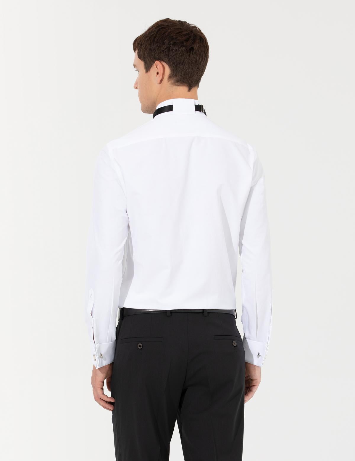 Beyaz Slim Fit Smokin Gömlek - 50258964006