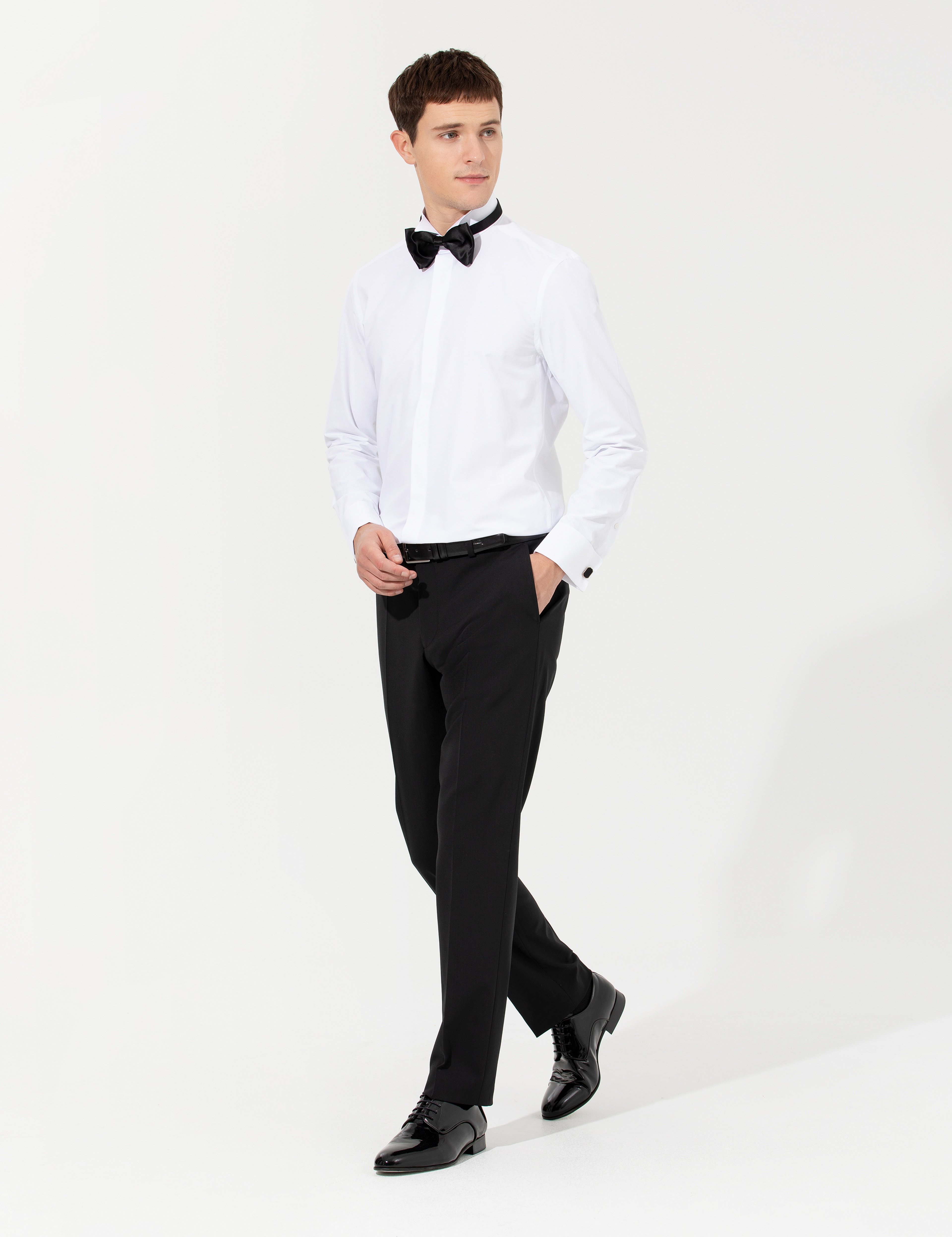 Beyaz Slim Fit Smokin Gömlek - Image 4