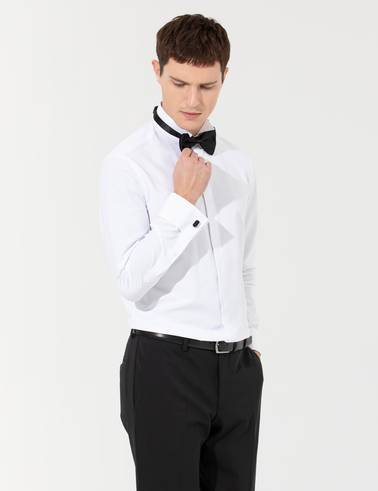 Beyaz Slim Fit Smokin Gömlek
