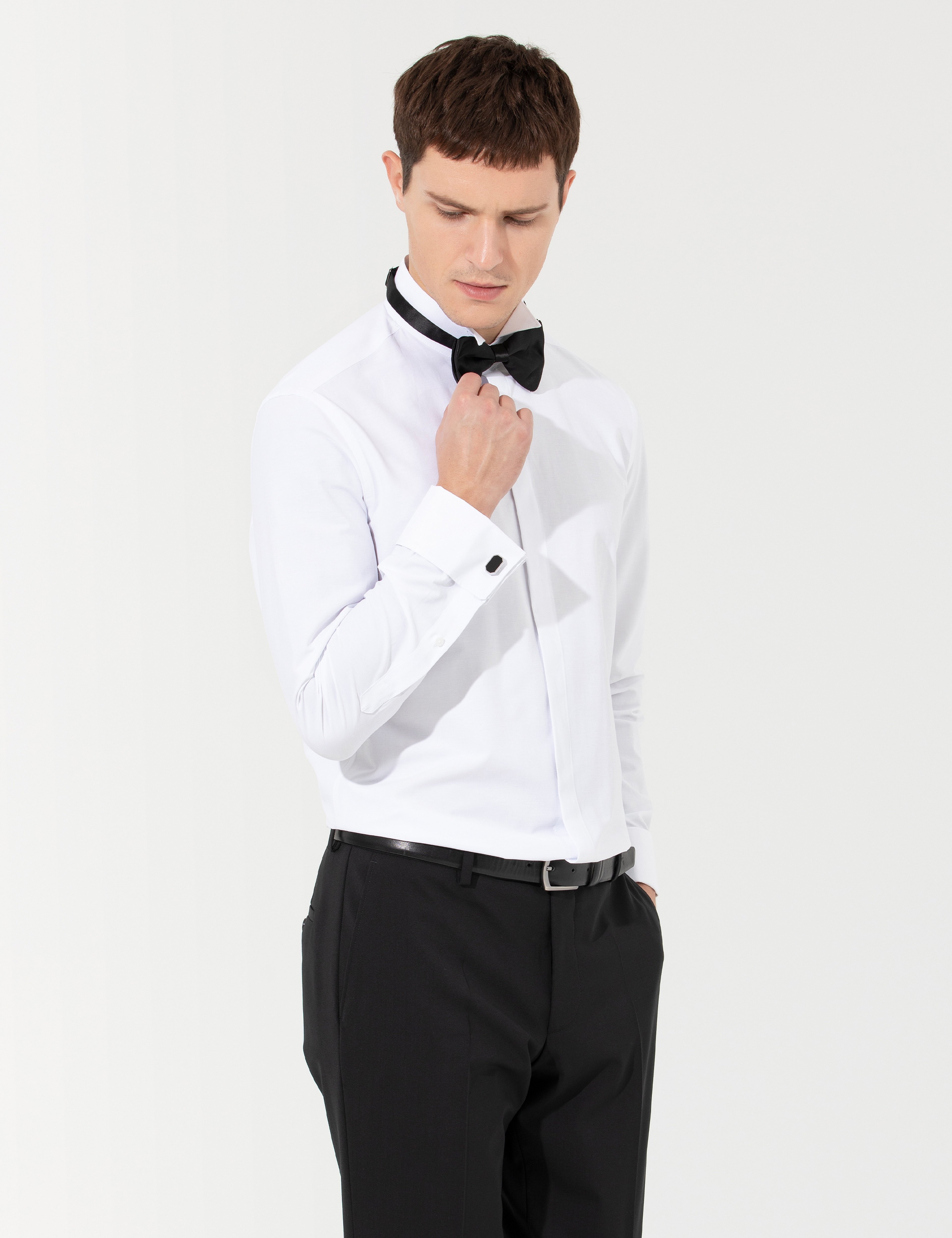 Beyaz Slim Fit Smokin Gömlek