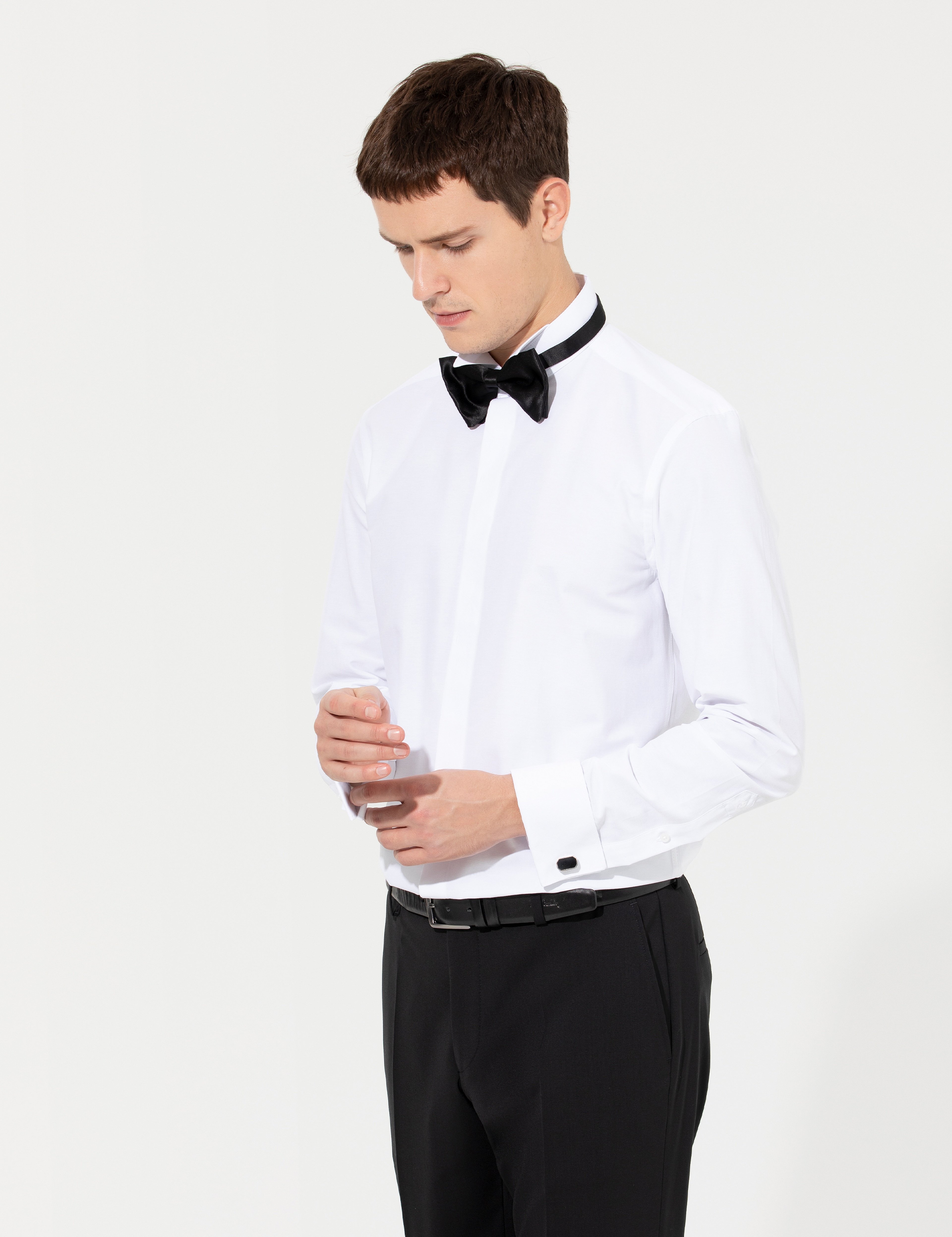 Beyaz Slim Fit Smokin Gömlek - Image 2