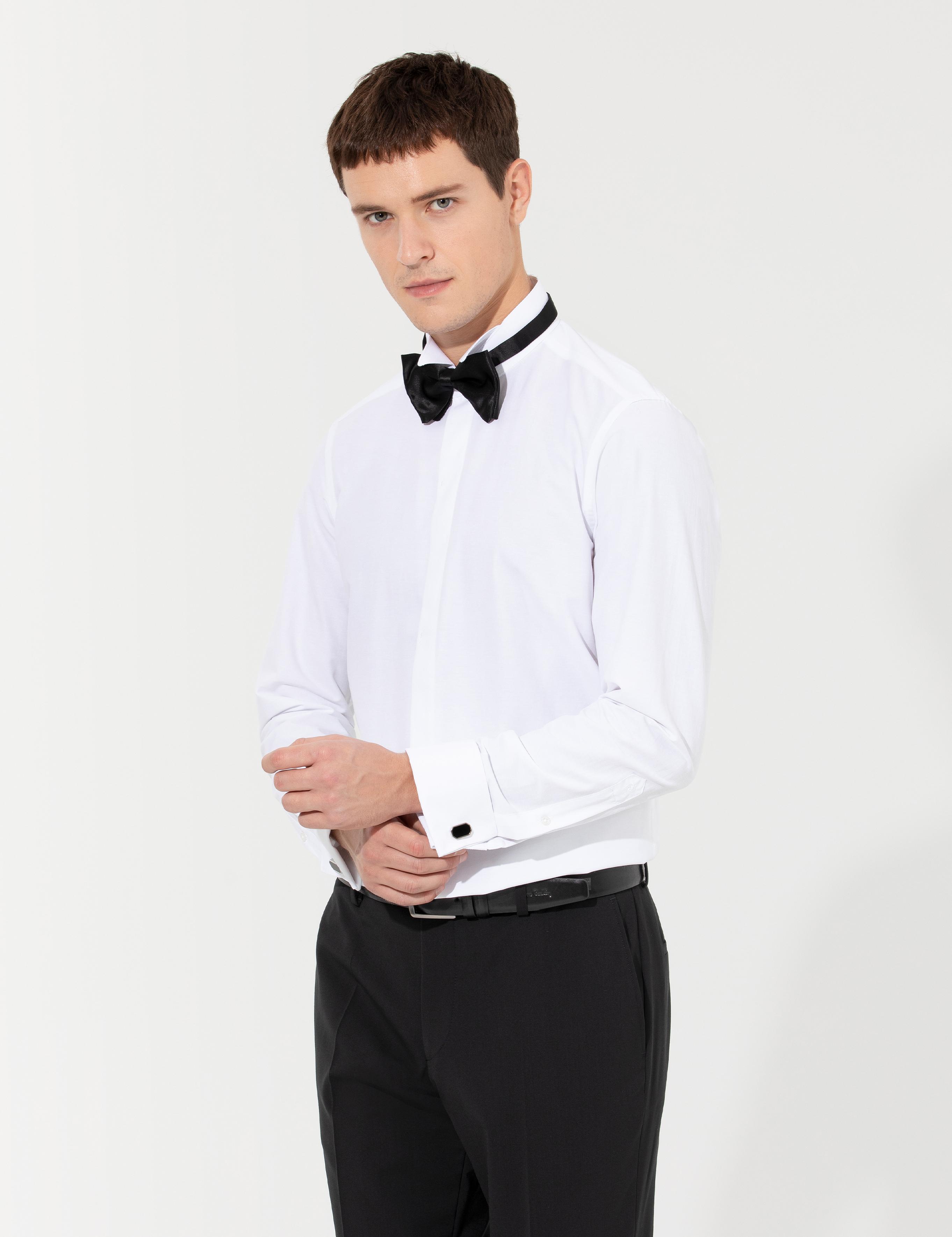 Beyaz Slim Fit Smokin Gömlek