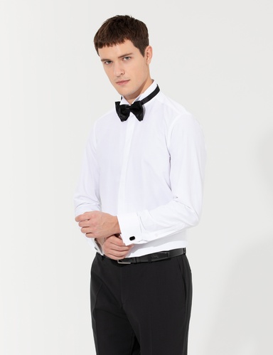 Beyaz Slim Fit Smokin Gömlek