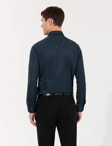 Lacivert Slim Fit Uzun Kollu Basic Gömlek