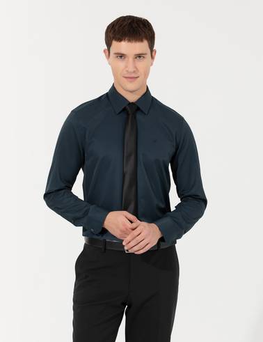 Lacivert Slim Fit Uzun Kollu Basic Gömlek
