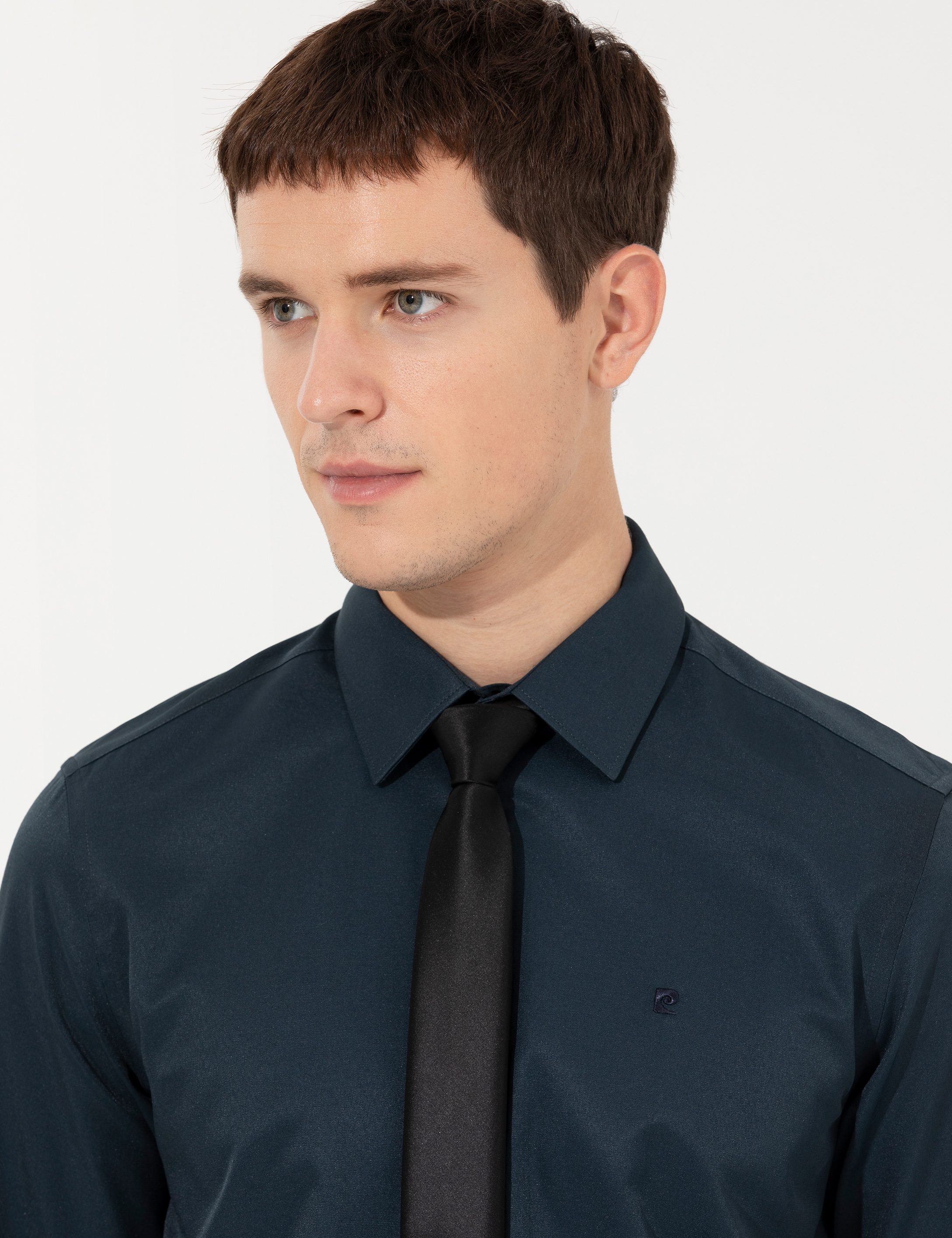 Lacivert Slim Fit Uzun Kollu Basic Gömlek - Image 2