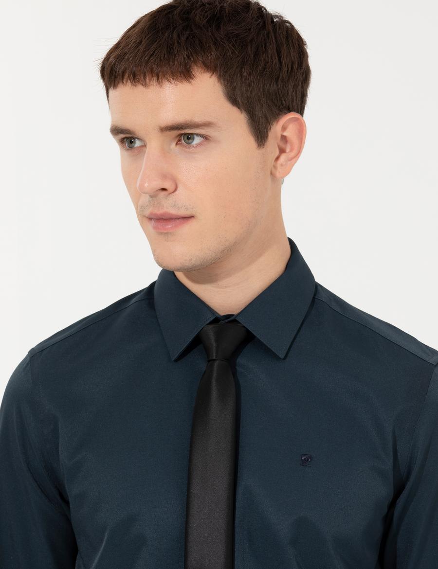 Lacivert Slim Fit Uzun Kollu Basic Gömlek