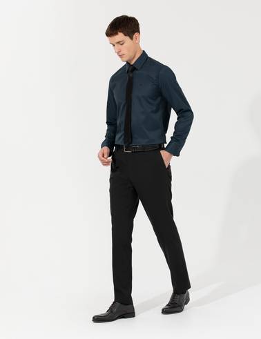 Lacivert Slim Fit Uzun Kollu Basic Gömlek
