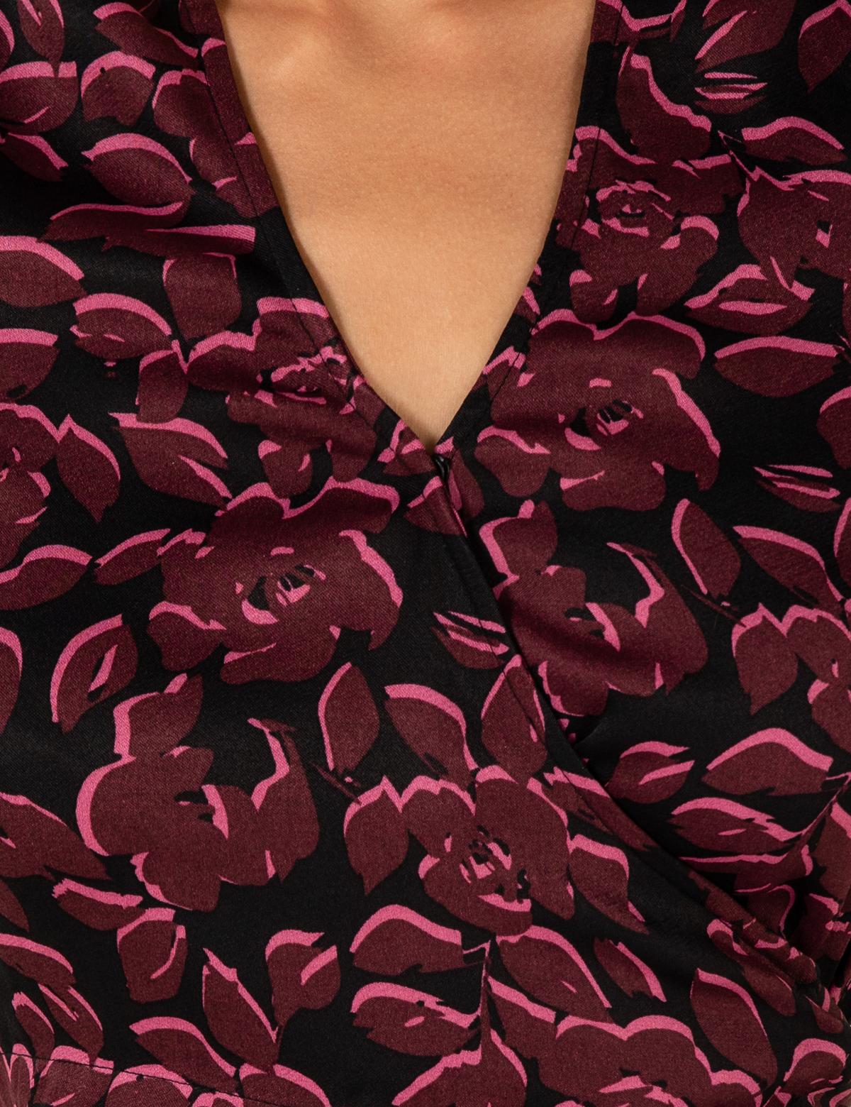 Siyah Desenli Crop Top Bluz - 50254657024