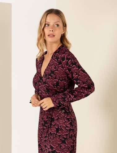 Siyah Desenli Crop Top Bluz