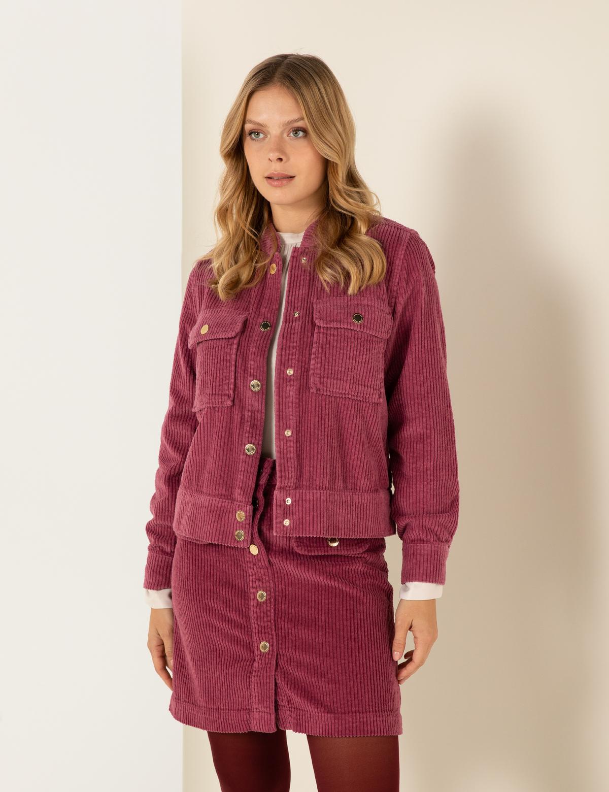 Pembe Kadife Crop Ceket - 50254448003