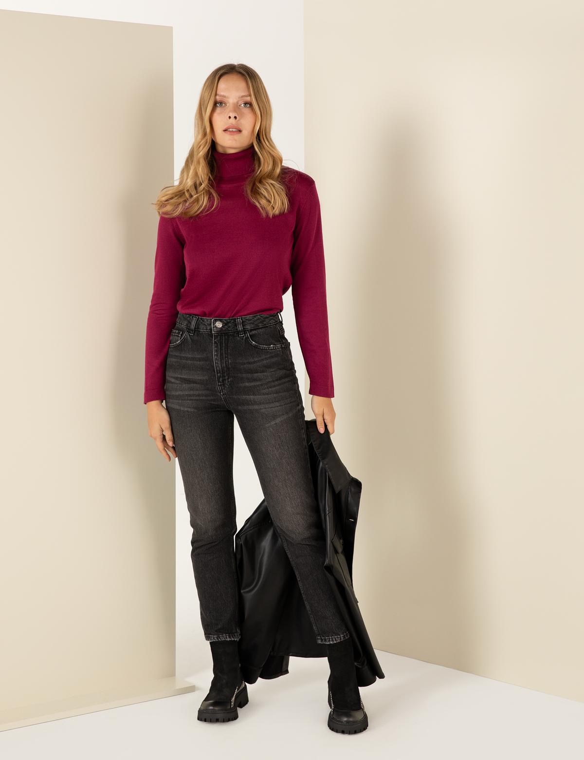 Balıkçı Yaka Menekşe Comfort Fit Kazak - 50244874039