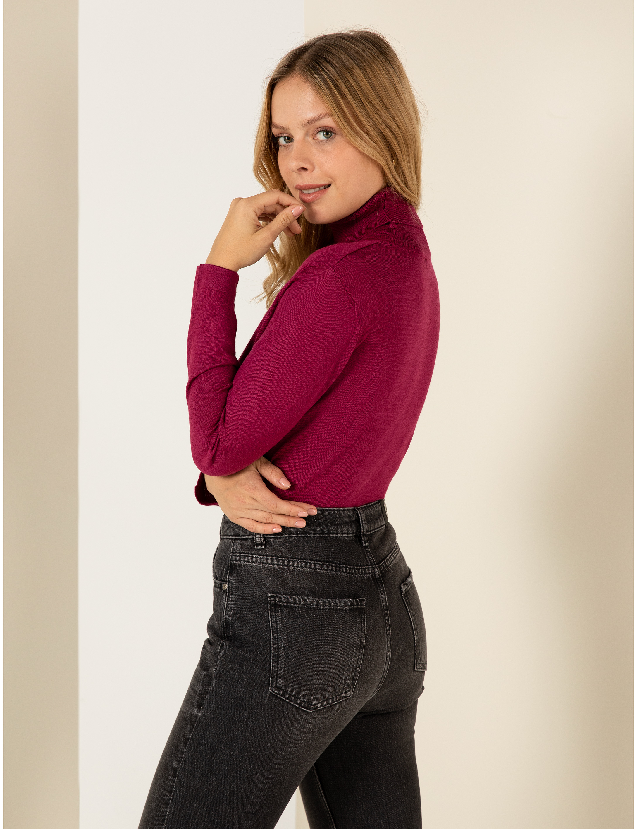 Balıkçı Yaka Menekşe Comfort Fit Kazak - Image 5