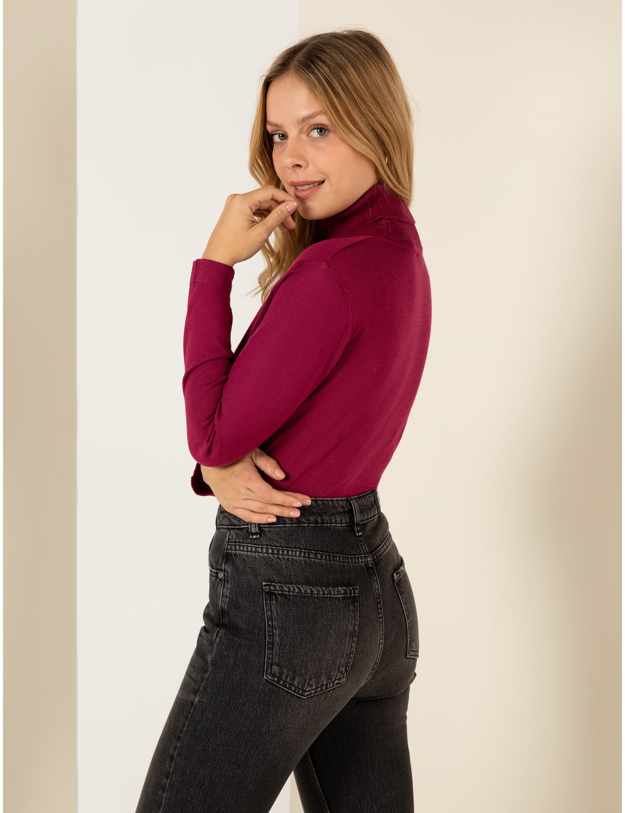 Balıkçı Yaka Menekşe Comfort Fit Kazak