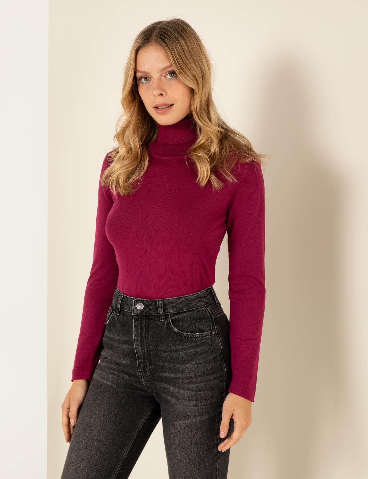 Balıkçı Yaka Menekşe Comfort Fit Kazak - 50244874039