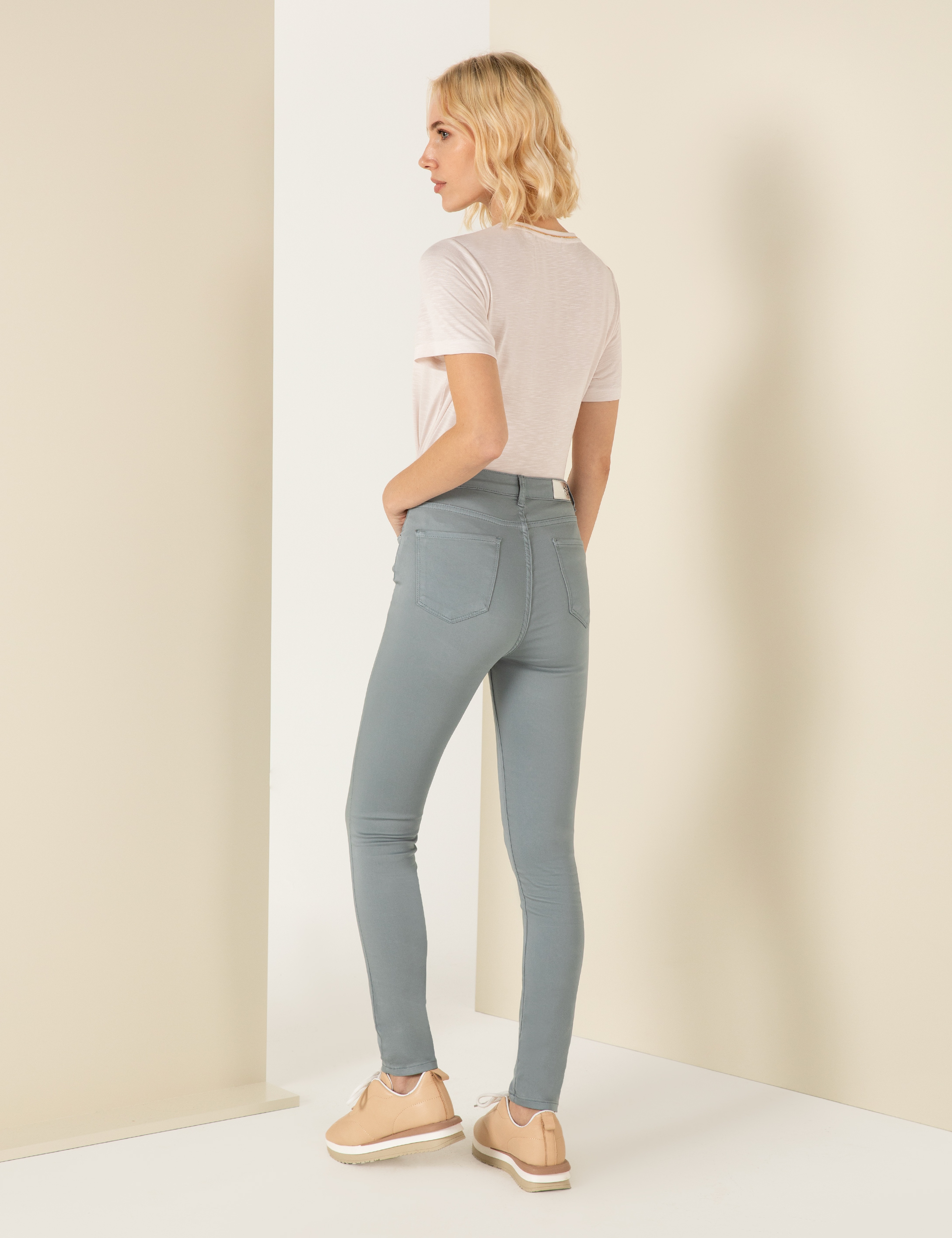 Mint Skinny Fit Kanvas Pantolon - Image 4