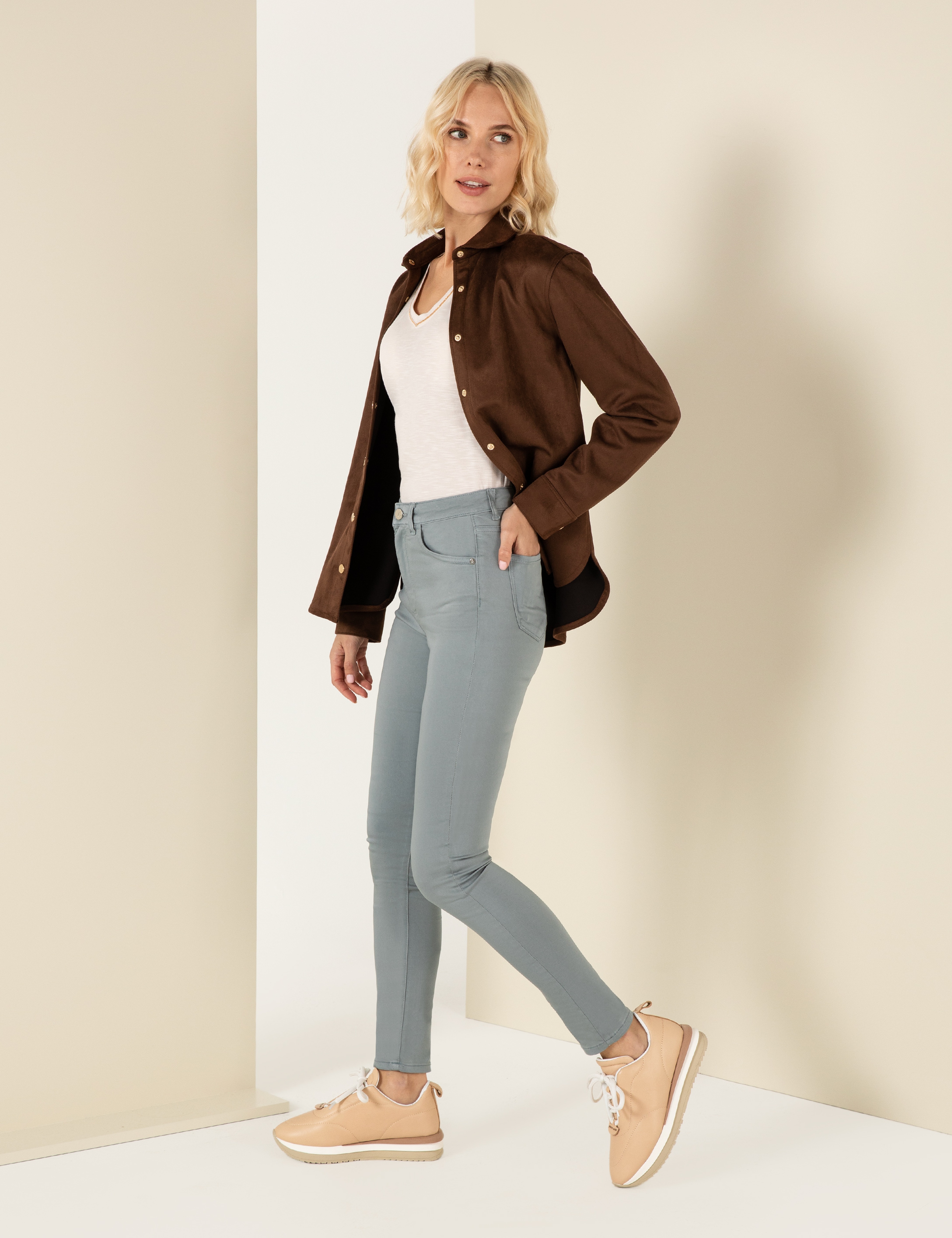 Mint Skinny Fit Kanvas Pantolon - Image 3