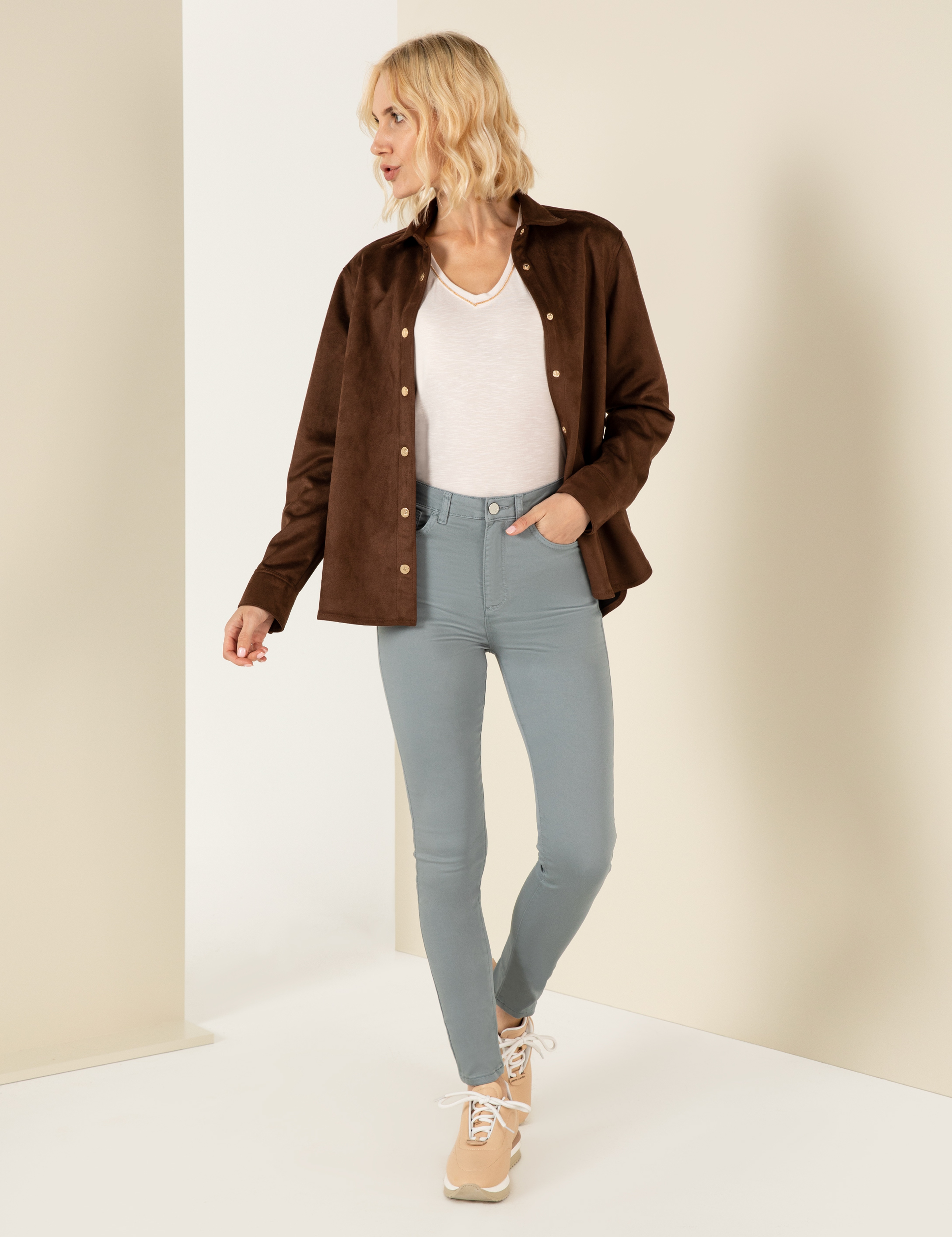 Mint Skinny Fit Kanvas Pantolon - Image 1