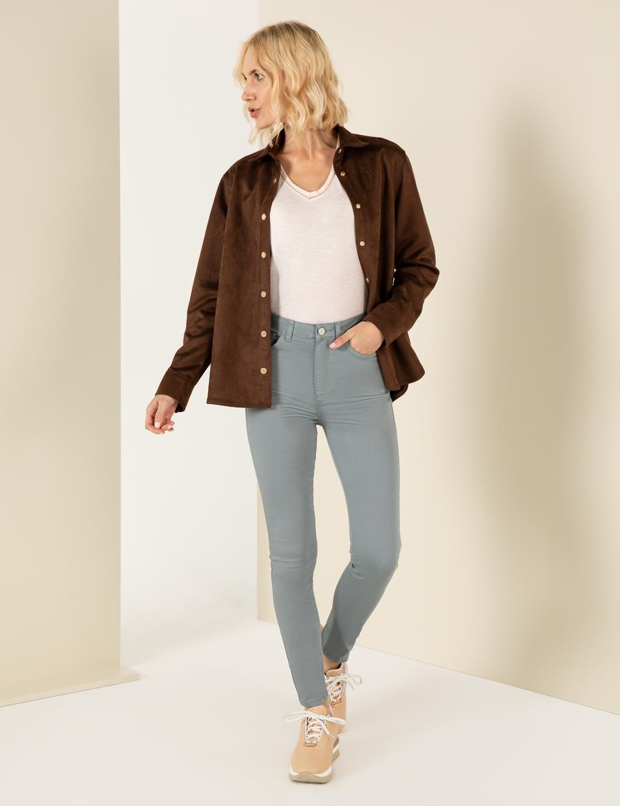 Mint Skinny Fit Kanvas Pantolon