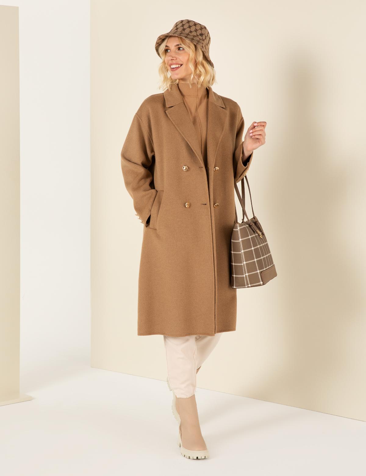 Camel Oversize Kaşe Kaban - 50260558002