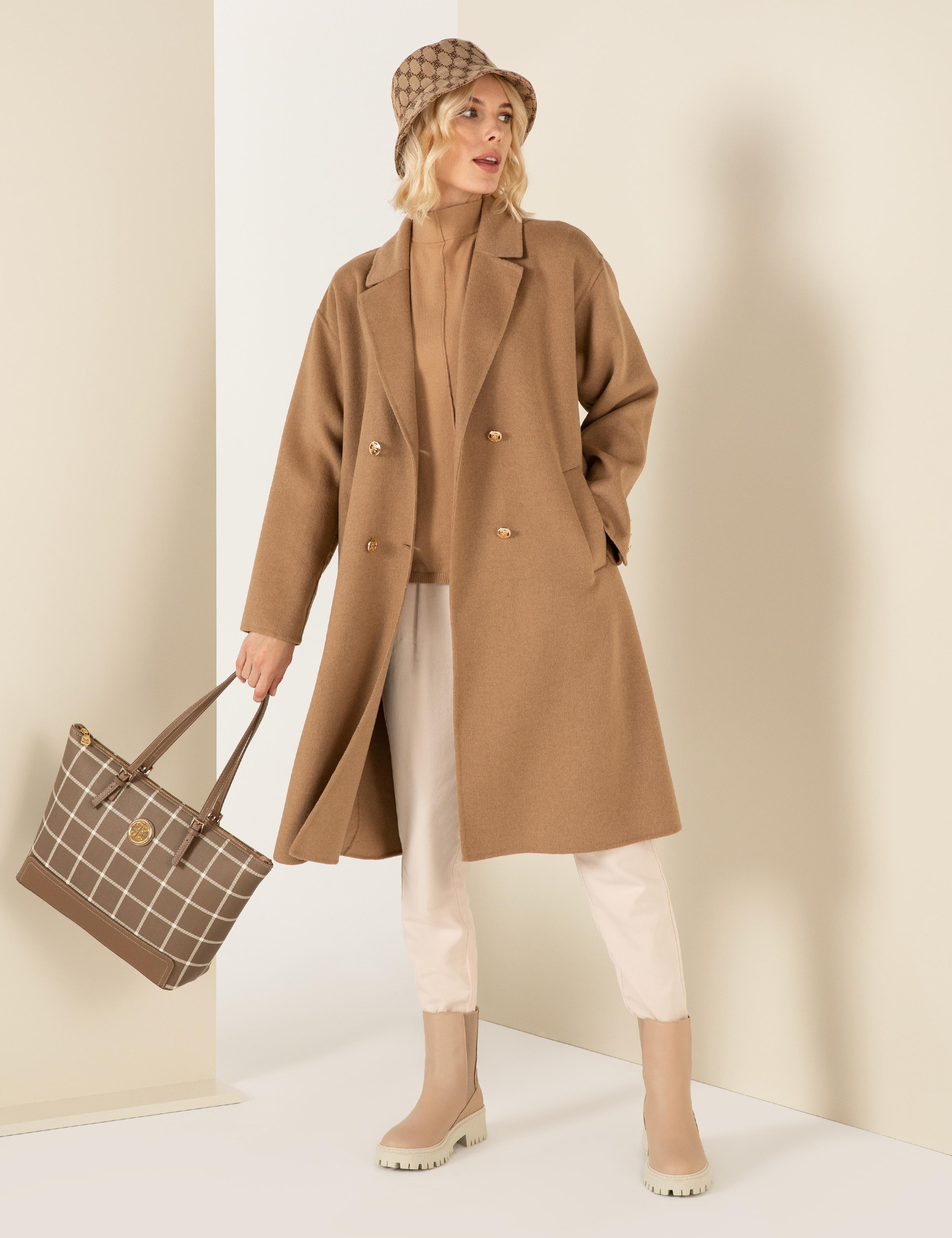 Camel Oversize Kaşe Kaban