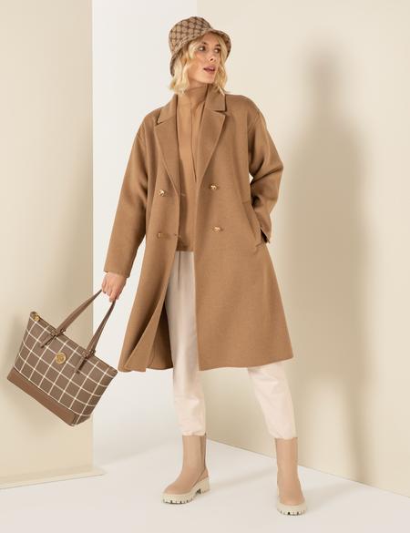 Camel Oversize Kaşe Kaban - 50260558002