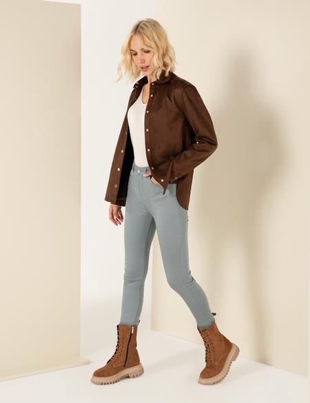 Kahverengi Comfort Fit Suni Deri Gömlek - 50254473026