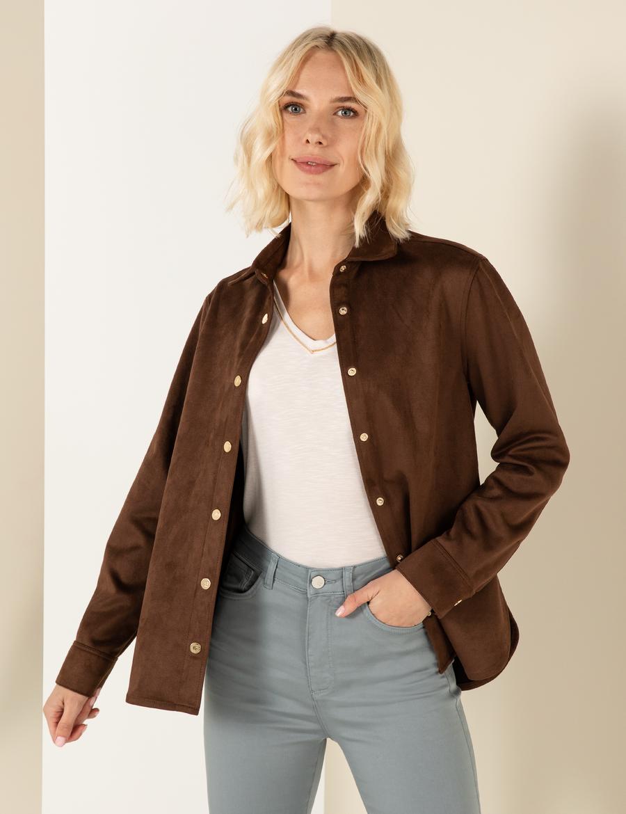 Kahverengi Comfort Fit Suni Deri Gömlek