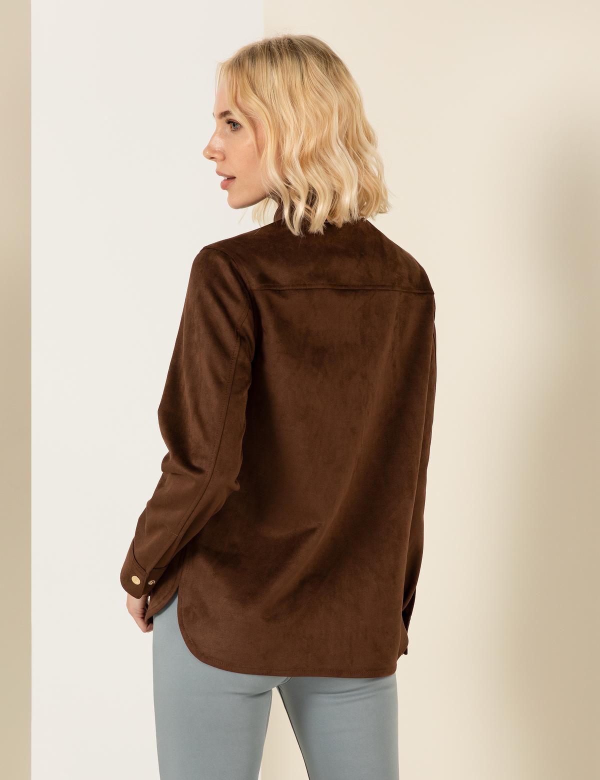 Kahverengi Comfort Fit Suni Deri Gömlek - 50254473026