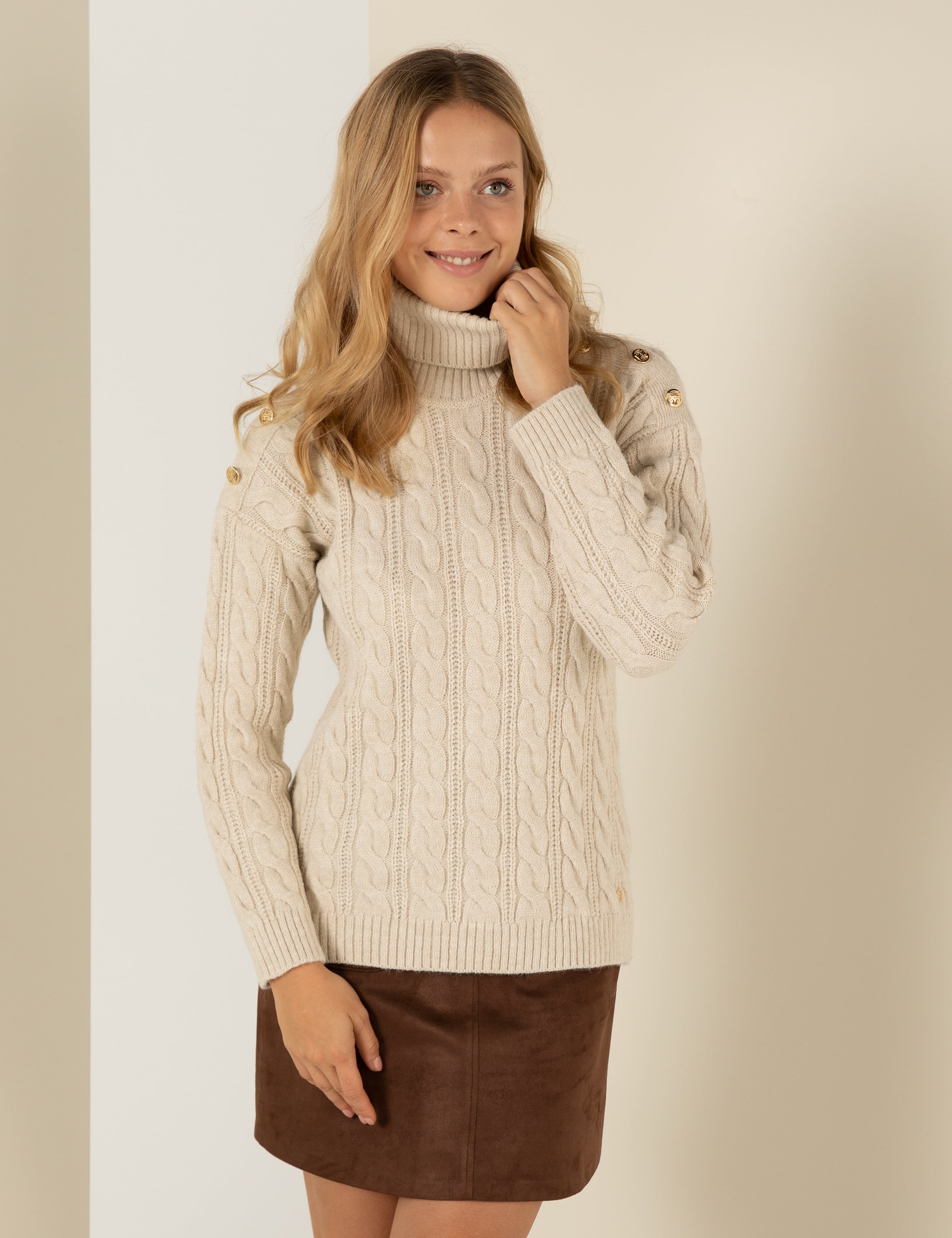 Krem Melanj Regular Fit Balıkçı Yaka Kazak - Image 1