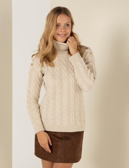 Krem Melanj Regular Fit Balıkçı Yaka Kazak - 50259839041