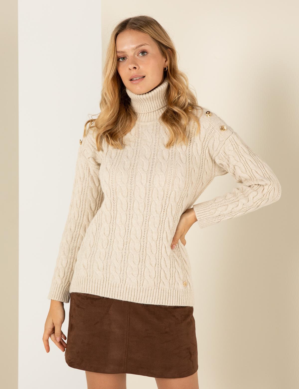 Krem Melanj Regular Fit Balıkçı Yaka Kazak - 50259839041