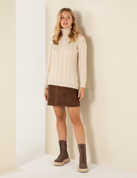 Krem Melanj Regular Fit Balıkçı Yaka Kazak - 50259839041