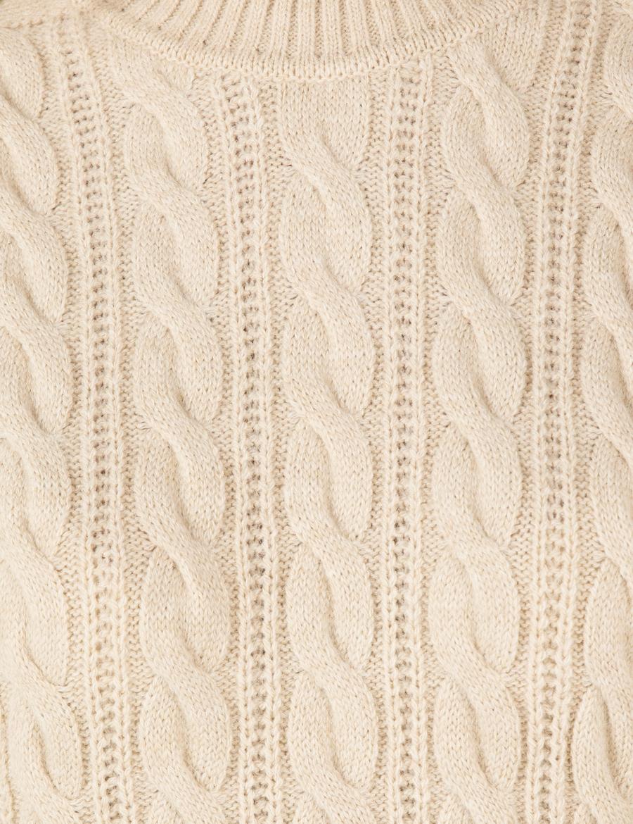 Krem Melanj Regular Fit Balıkçı Yaka Kazak