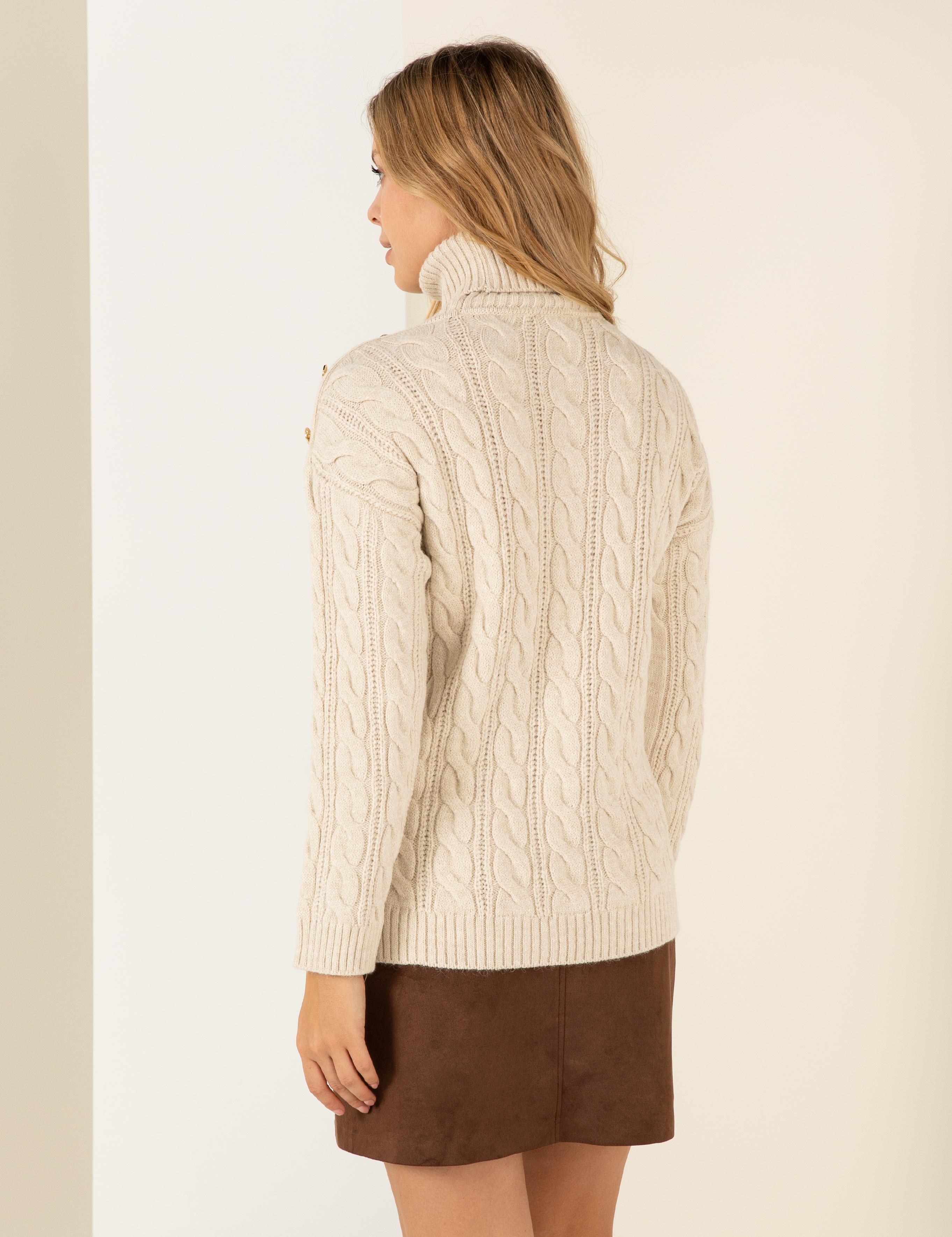 Krem Melanj Regular Fit Balıkçı Yaka Kazak