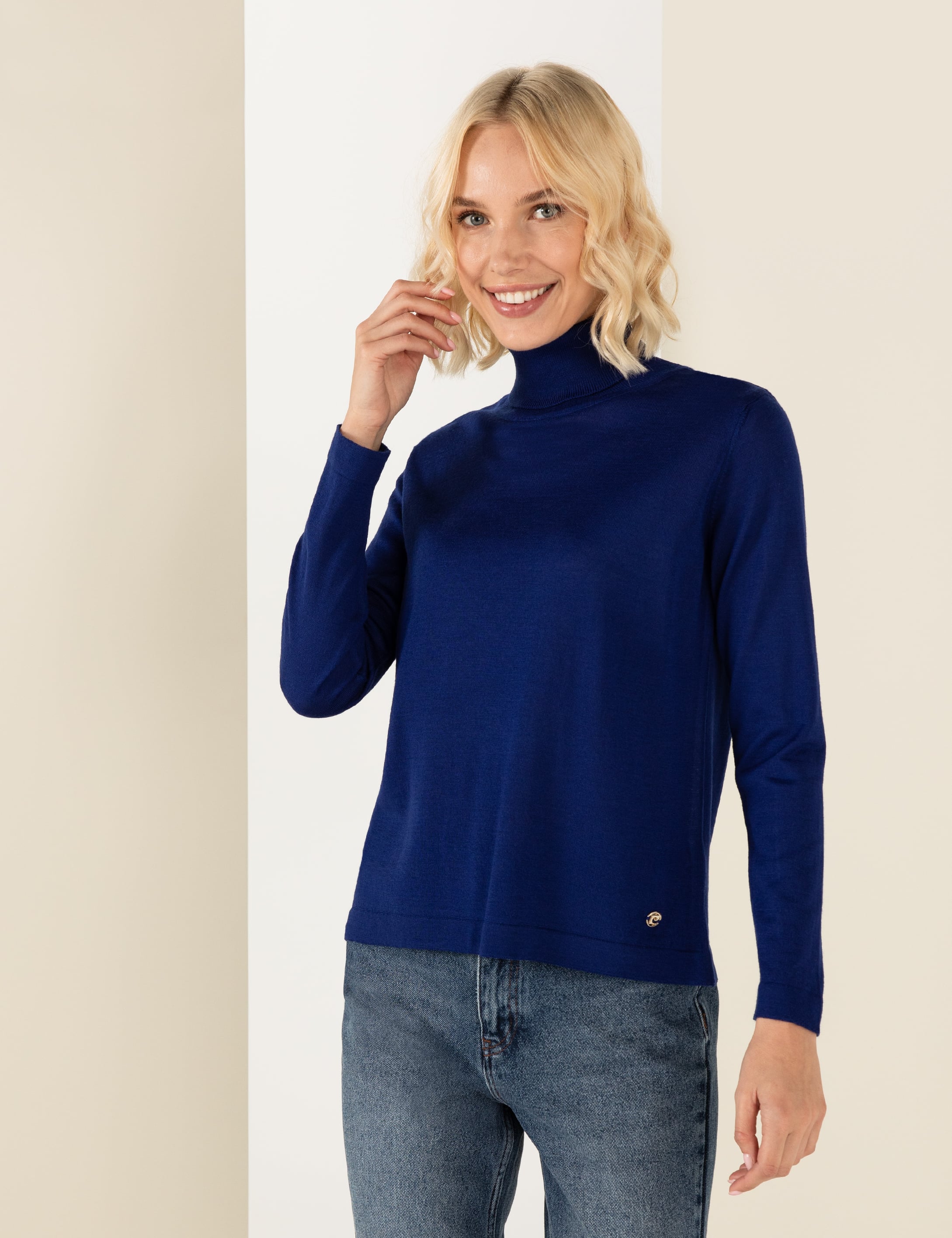 Balıkçı Yaka Saks Comfort Fit Kazak