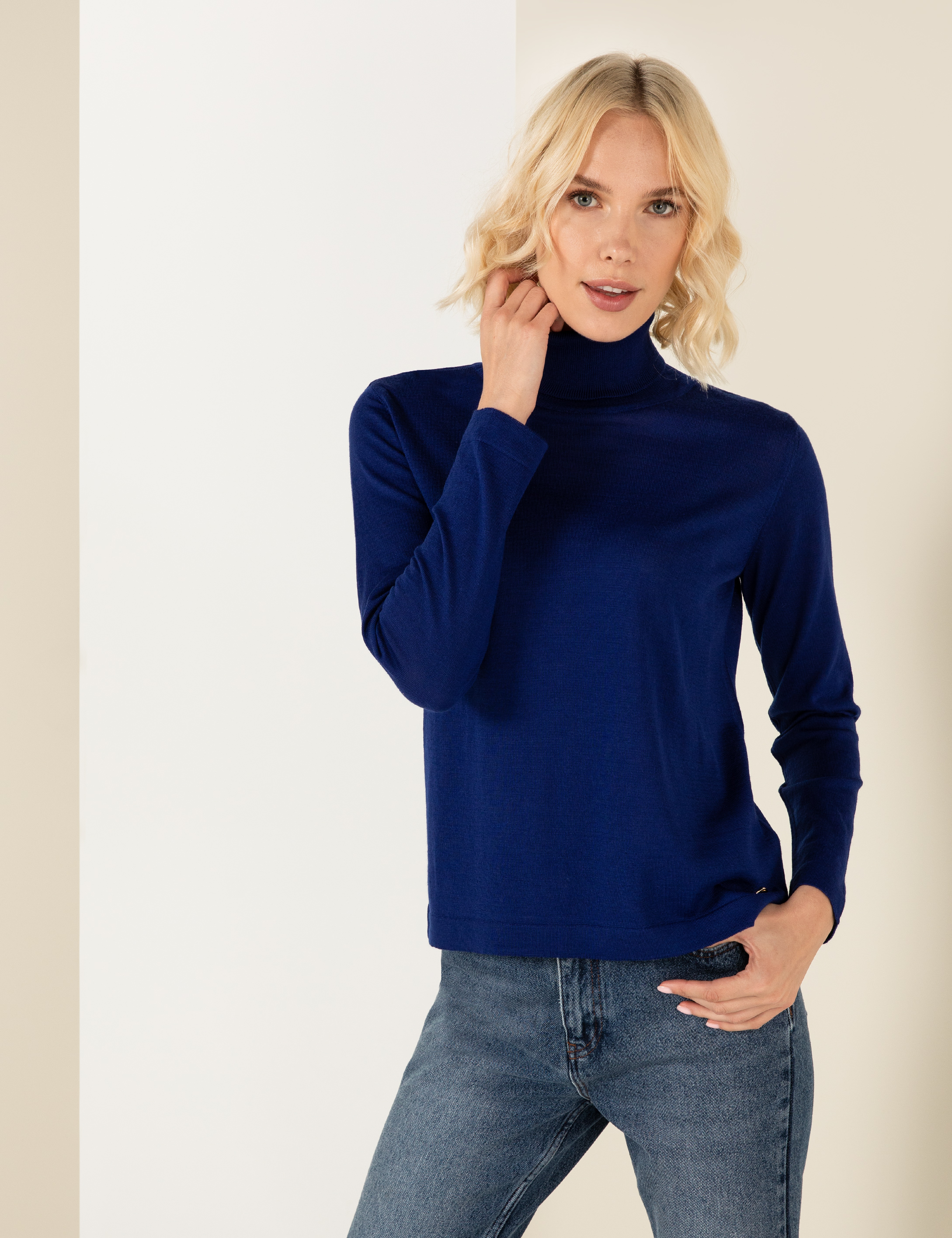 Balıkçı Yaka Saks Comfort Fit Kazak