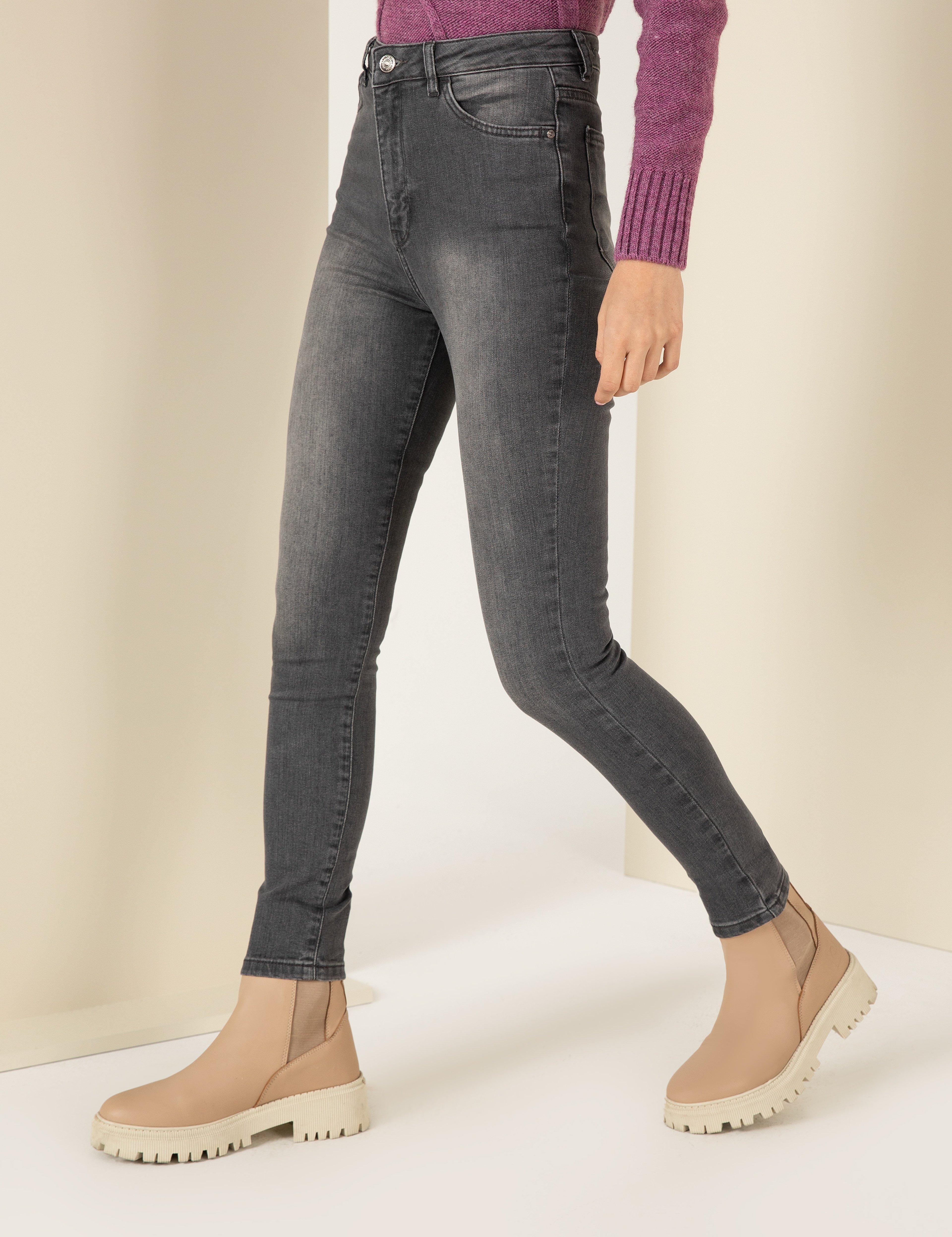 Koyu Gri Skinny Fit Jean Pantolon - Image 2