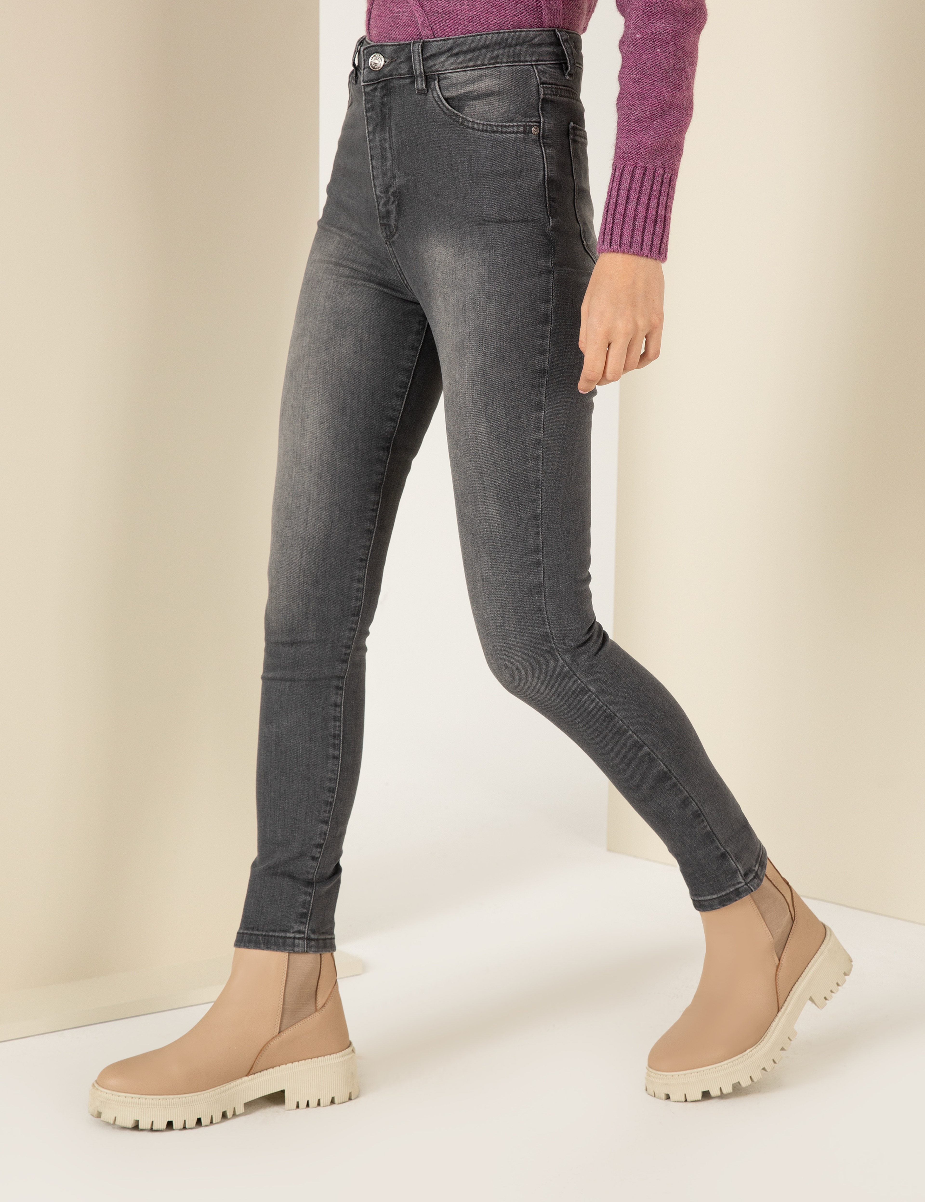 Koyu Gri Skinny Fit Jean Pantolon