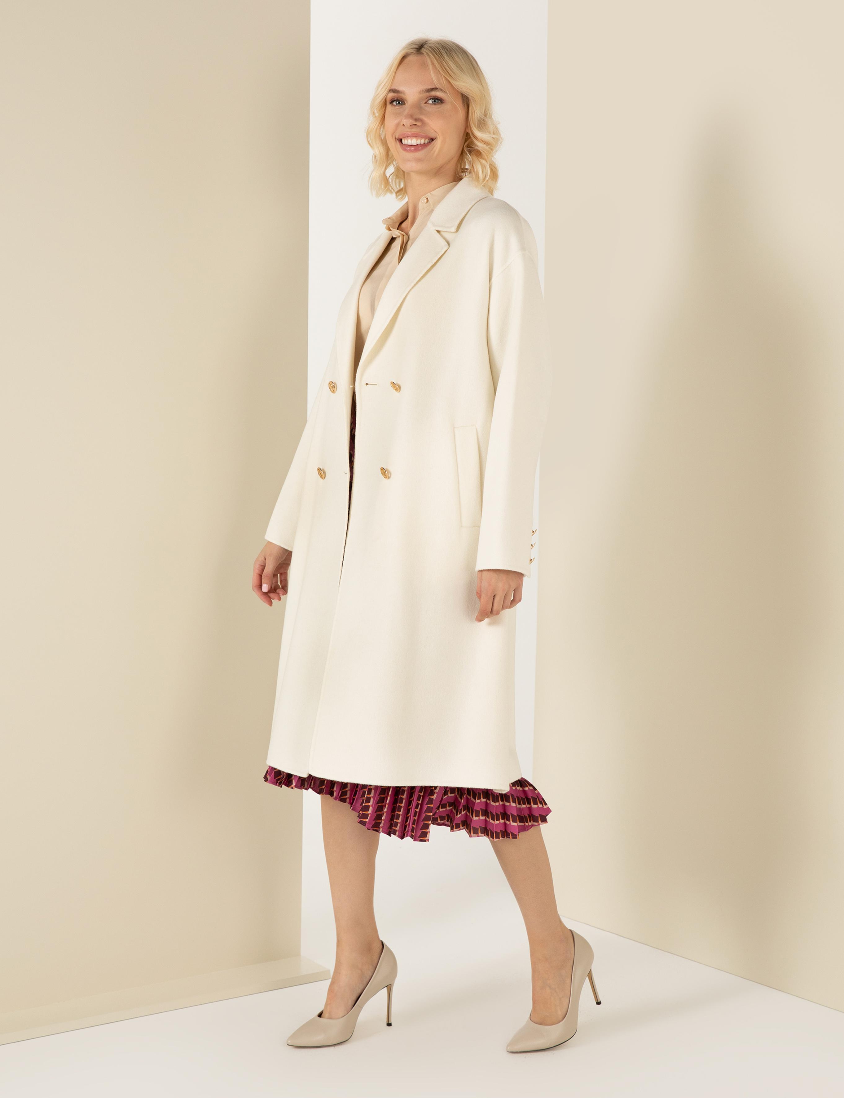 Krem Oversize Kaşe Kaban