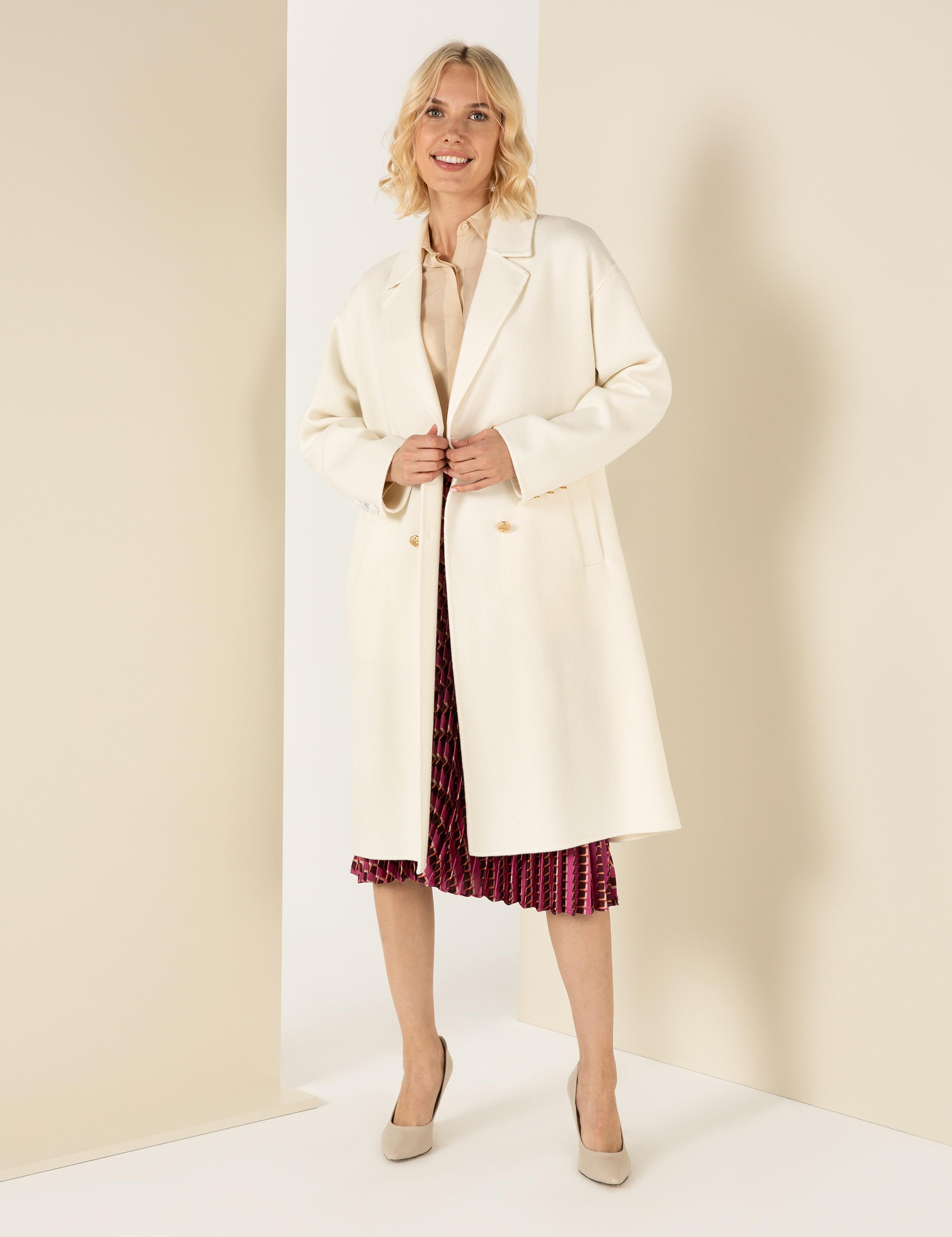 Krem Oversize Kaşe Kaban