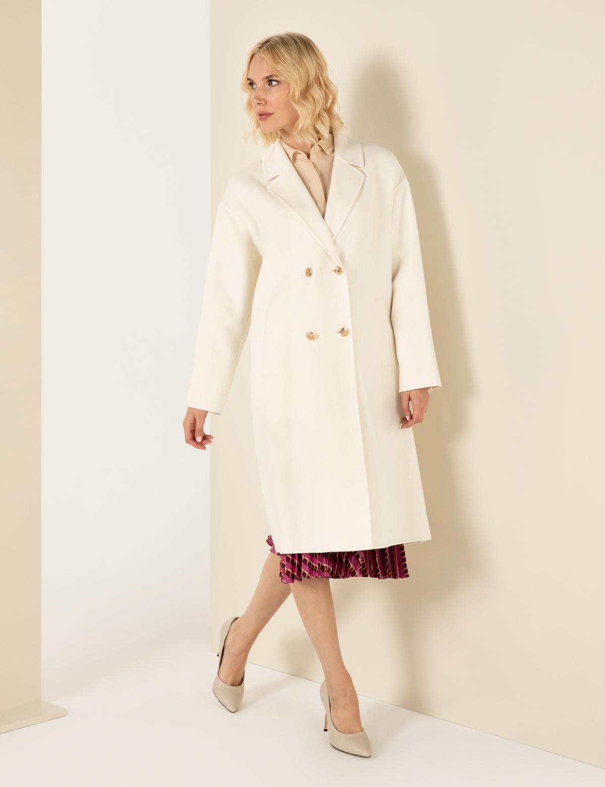 Krem Oversize Kaşe Kaban - 50260558010