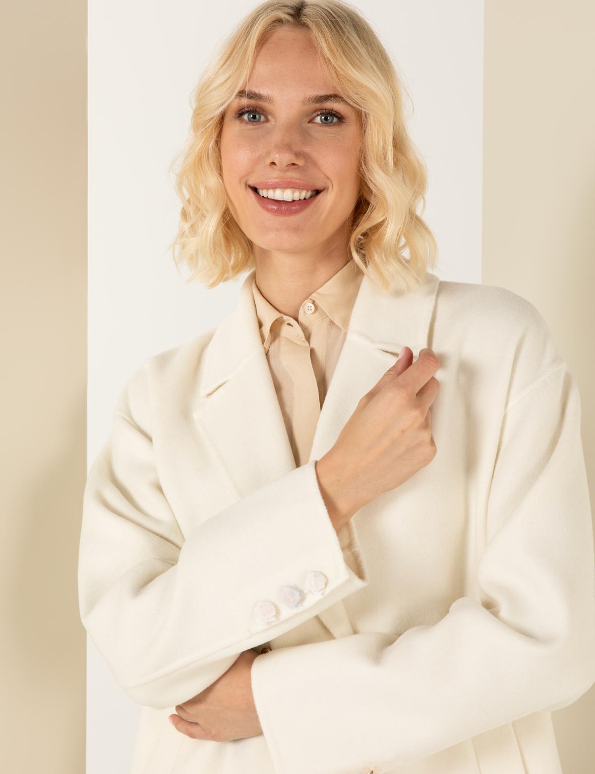 Krem Oversize Kaşe Kaban - 50260558010