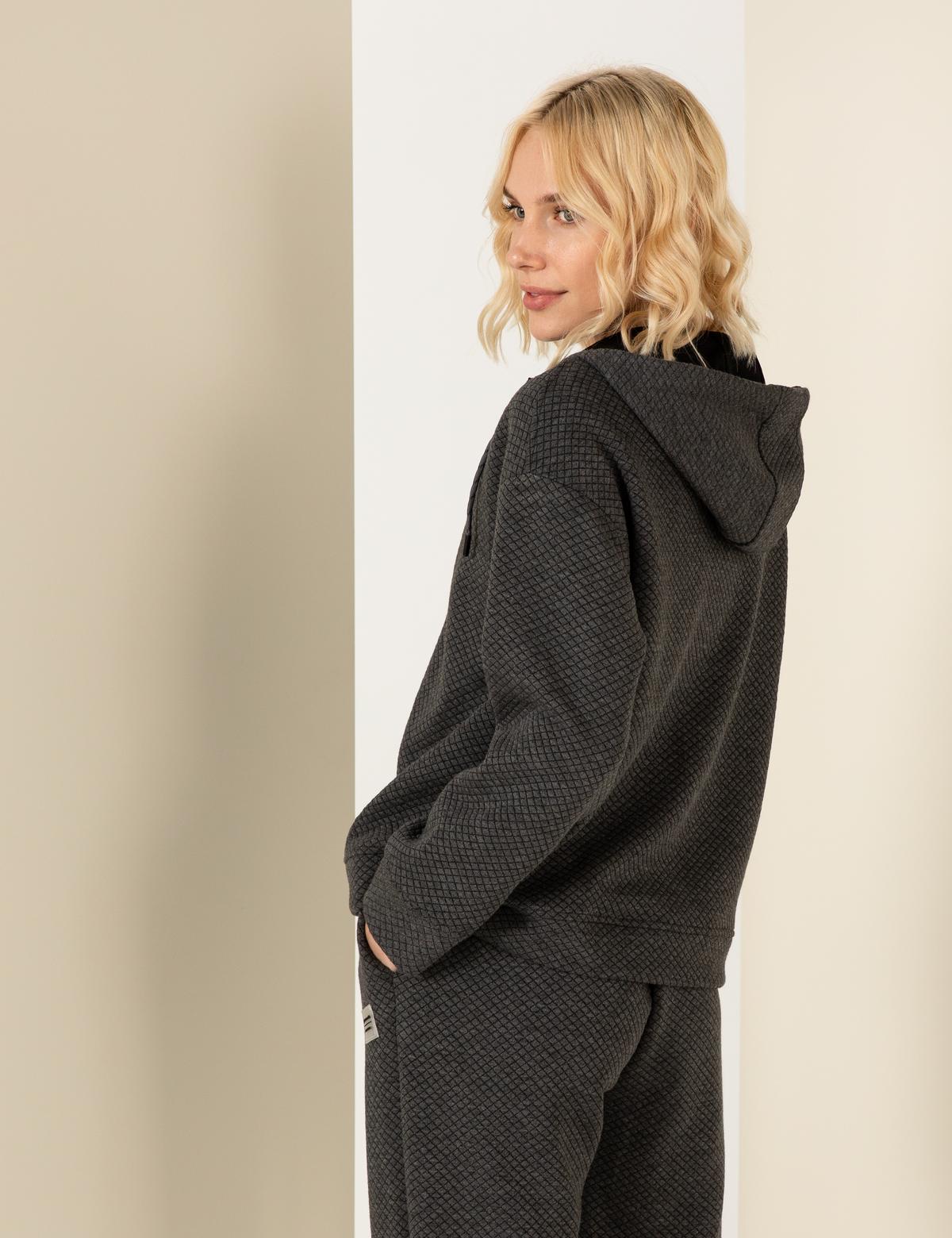 Antrasit Melanj Oversize Örme Hırka - 50253879024