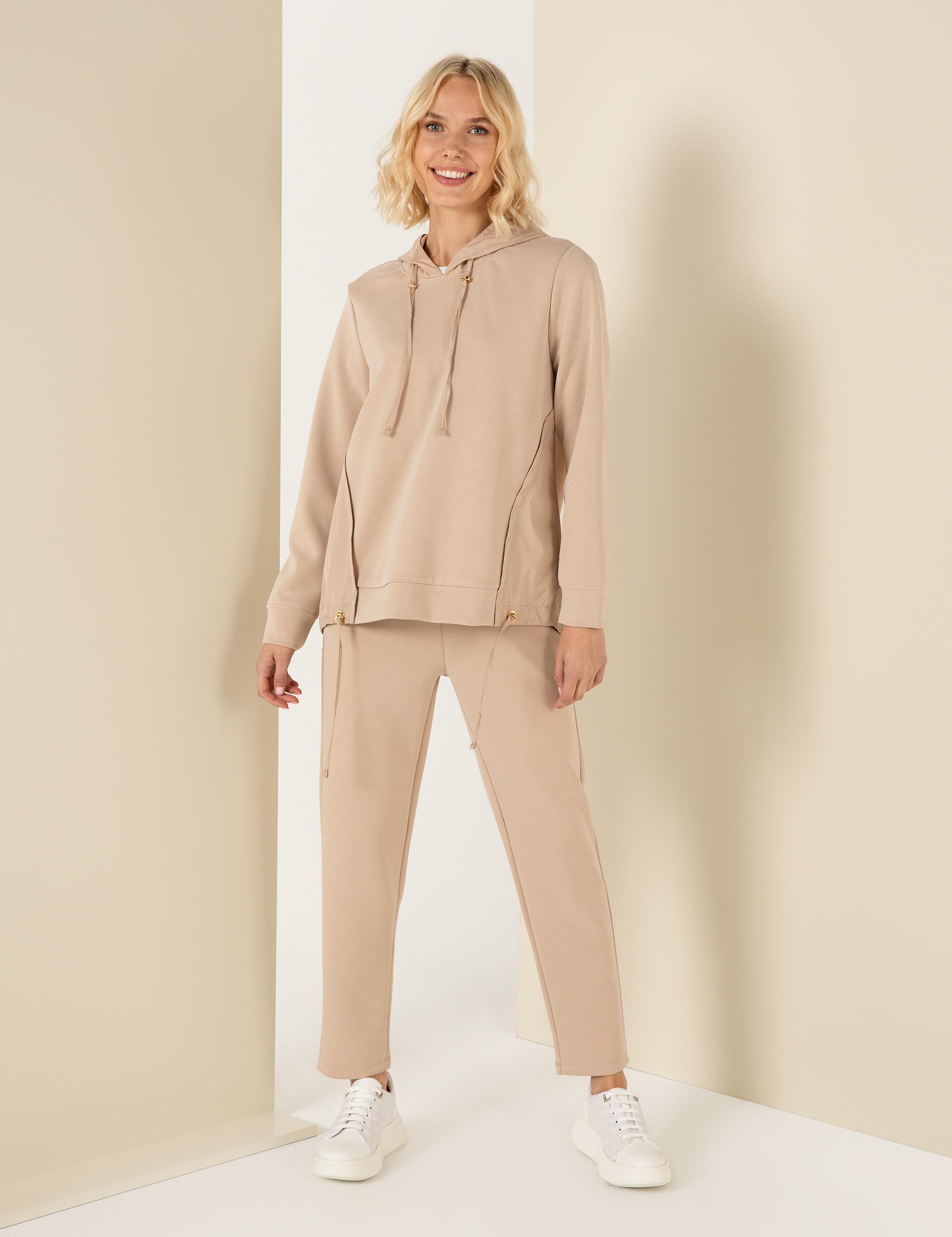 Bej Regular Fit Kapüşonlu Sweatshirt