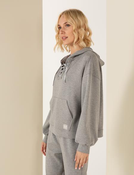 Gri Melanj Oversize Kapüşonlu Sweatshirt - 50253518029