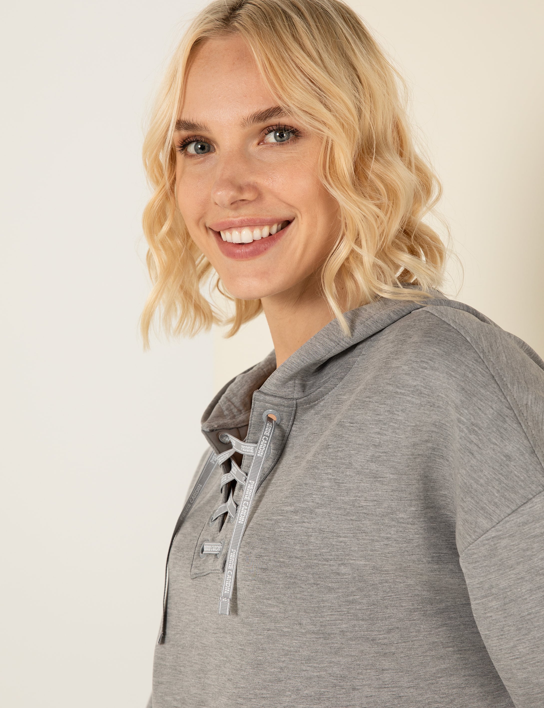 Pierre Cardin Gri Melanj Oversize Kapüşonlu Sweatshirt görsel 4