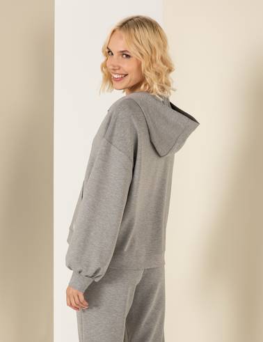 Gri Melanj Oversize Kapüşonlu Sweatshirt